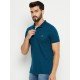 Men Embroidered Polo Neck Cotton Blend Blue T-Shirt